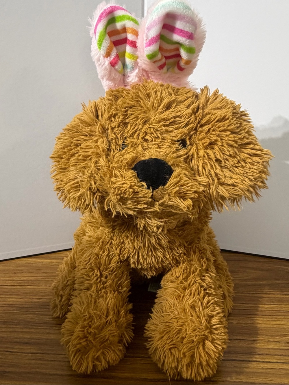 Hug & Luv Brown Puppy Dog Plush Pink Bunny Ears Easter Stuffed Animal 11”